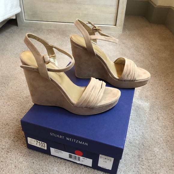 Stuart Weitzman Suede Wedge Sandals - Picture 2 of 13